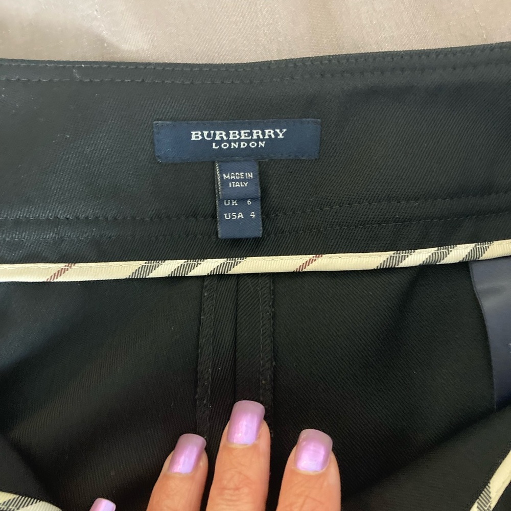 Burberry London black wool gabardine pants.